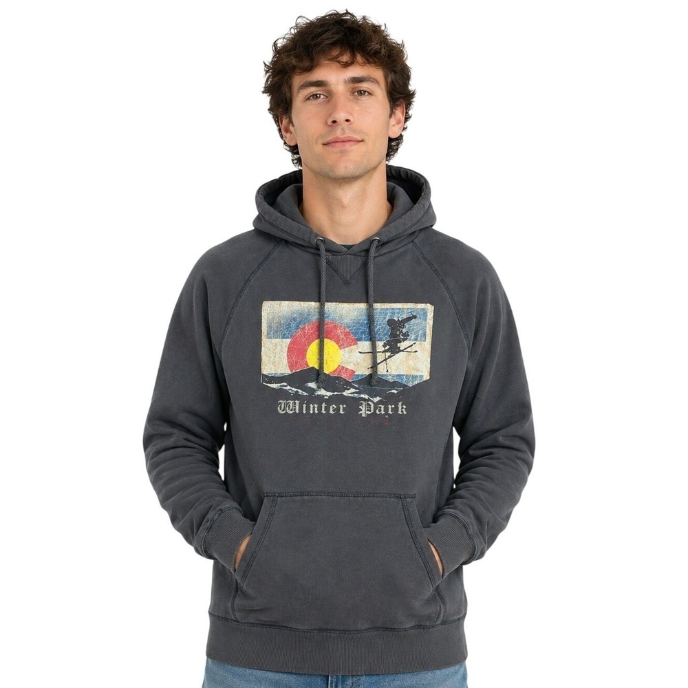 Blue 84 Hoodie Unisex Medium Charcoal‎ Gray Winter Park Colorado Skiing Graphic